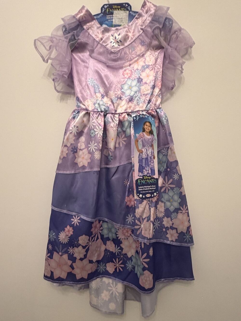 Disney Encanto Isabela Madrigal Kids Dress 4-6X With Floral Design & Ruffled Sle